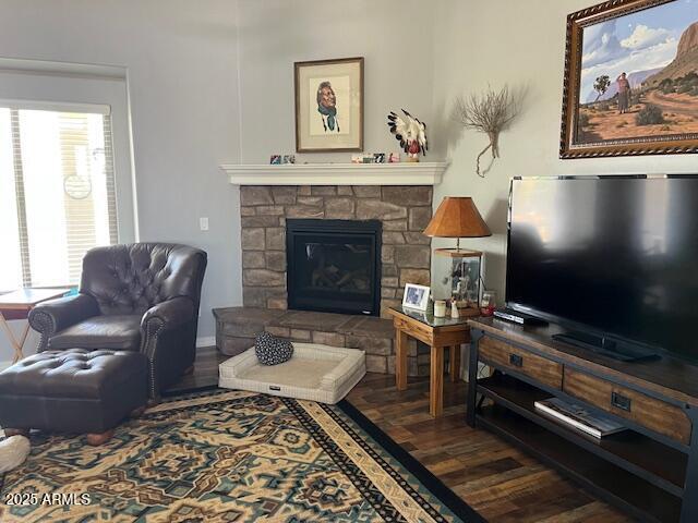 1067 N Jacobs Rd, Saint David, AZ 85630 - living area with wood finished floors and a fireplace