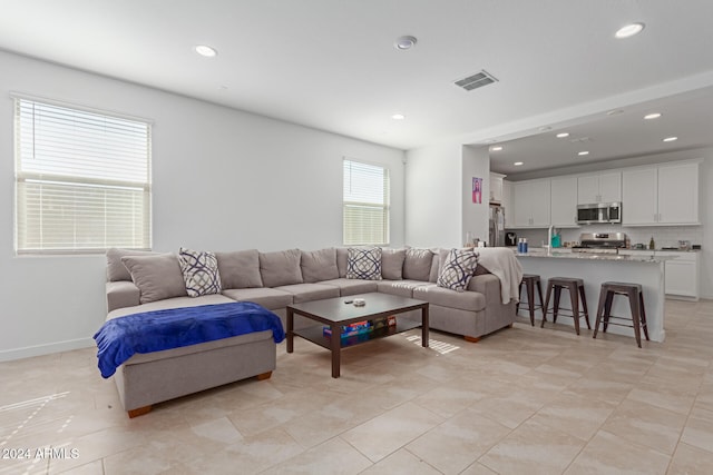 view of tiled living room