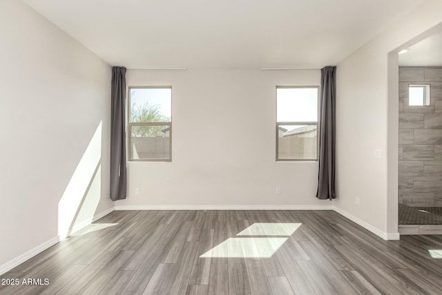 empty room with wood finished floors, baseboards, and a wealth of natural light