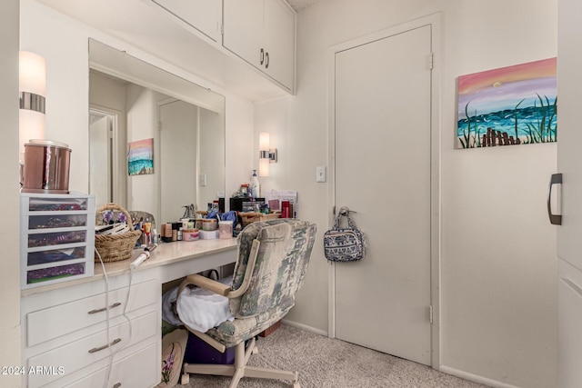 office area featuring light colored carpet