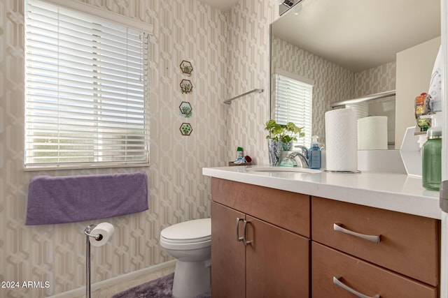 bathroom featuring vanity, a healthy amount of sunlight, and toilet