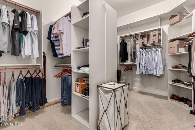 spacious closet with light colored carpet