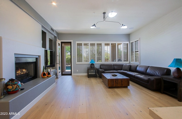 living room with light wood-type flooring