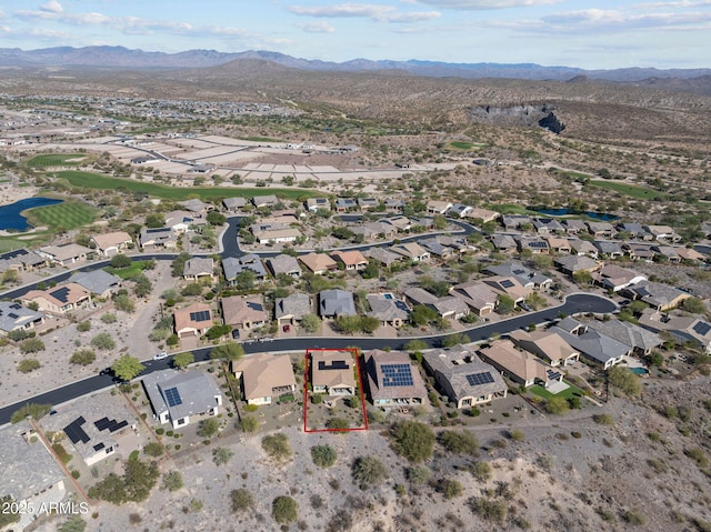 bird's eye view featuring a residential view and a mountain view