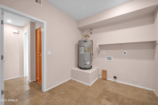 washroom featuring hookup for a washing machine, hookup for a gas dryer, electric water heater, and hookup for an electric dryer