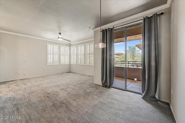 20100 N 78th Pl Unit 2019, Scottsdale, AZ 85255 - unfurnished room featuring crown molding, ceiling fan, carpet flooring, and a textured ceiling