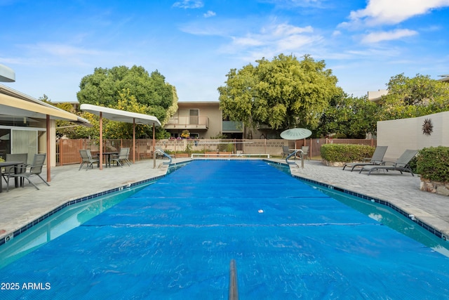 view of swimming pool featuring a patio area