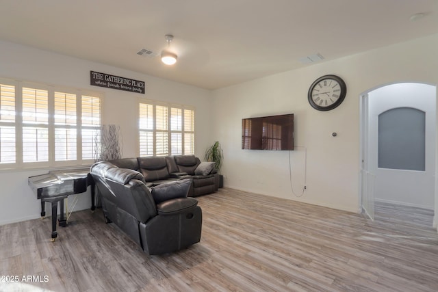 living room featuring light wood-type flooring