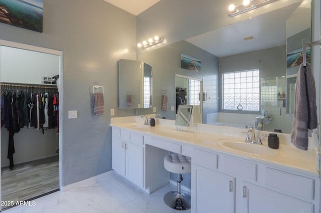 bathroom featuring vanity and a bathing tub