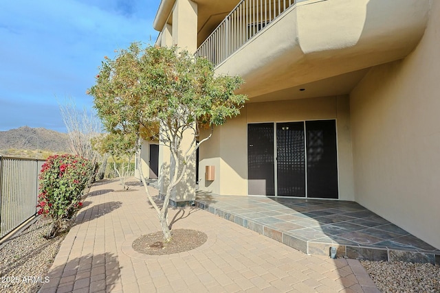 view of patio with a mountain view