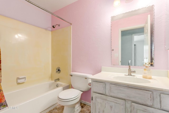 bathroom featuring shower / bath combination, vanity, toilet, and tile patterned floors