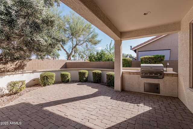 view of patio featuring area for grilling and exterior kitchen