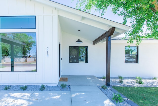 entrance to property with board and batten siding