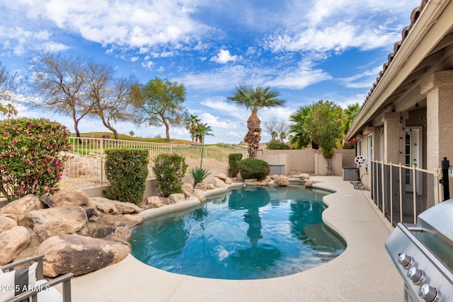 view of pool with grilling area