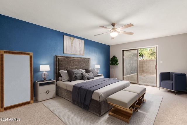 2114 S El Marino, Mesa, AZ 85202 - bedroom with access to outside, baseboards, a ceiling fan, and carpet