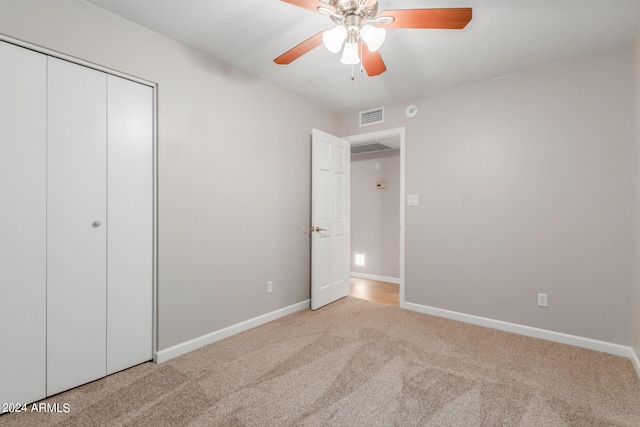2114 S El Marino, Mesa, AZ 85202 - unfurnished bedroom with carpet, a closet, a ceiling fan, visible vents, and baseboards