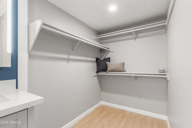 spacious closet featuring light hardwood / wood-style floors