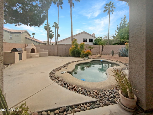 view of swimming pool with area for grilling and a patio area