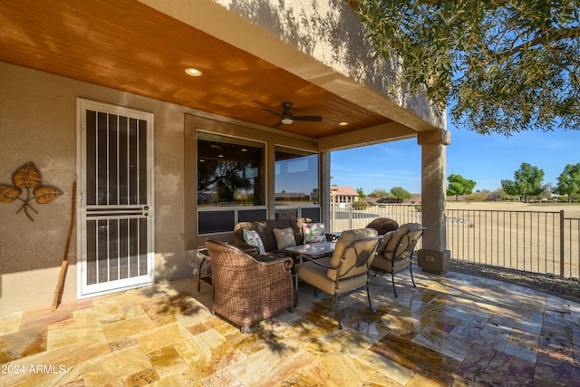 view of patio with an outdoor hangout area and ceiling fan