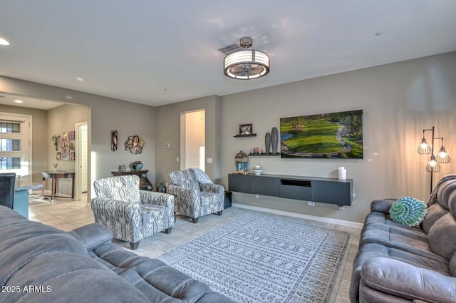 living room featuring light tile patterned floors