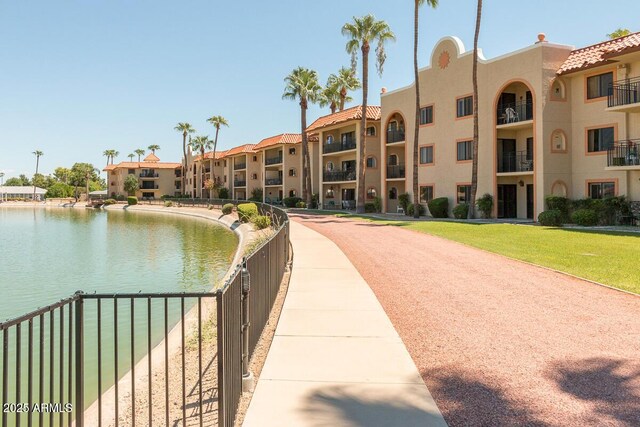 exterior space featuring a water view