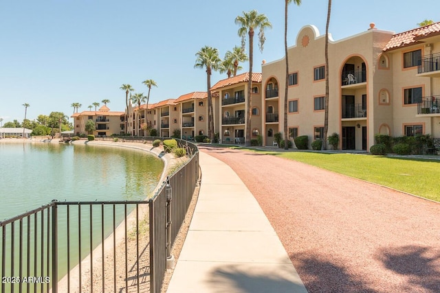 exterior space featuring a water view