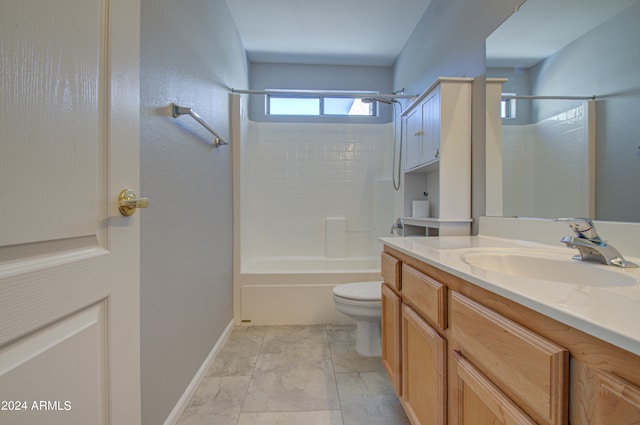 full bathroom with tile patterned flooring, vanity, shower / bath combination, and toilet