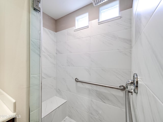 bathroom with a stall shower