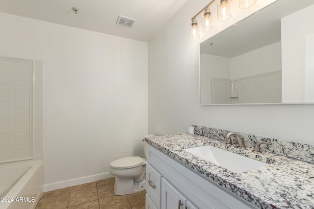 full bathroom featuring tile patterned floors, vanity, toilet, and shower / bathing tub combination