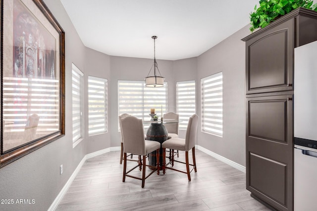 dining space with light hardwood / wood-style flooring