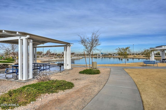 exterior space featuring a water view