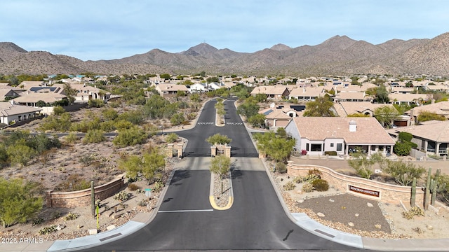 bird's eye view with a mountain view