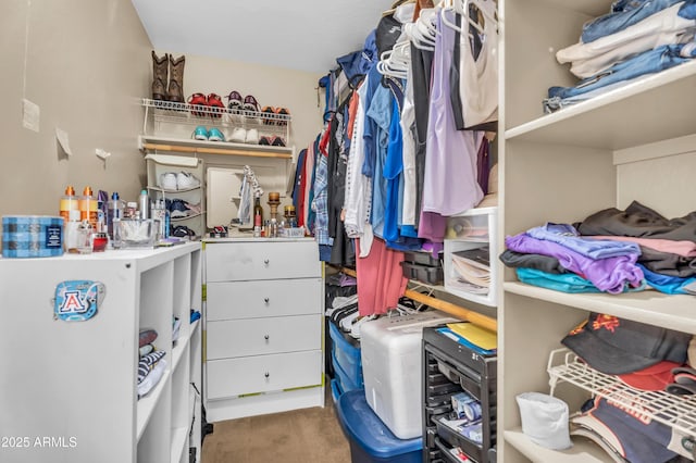 walk in closet with carpet