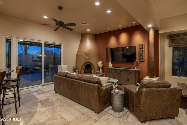 25031 N Paso Trl, Scottsdale, AZ 85255 - living area with ceiling fan, visible vents, and recessed lighting