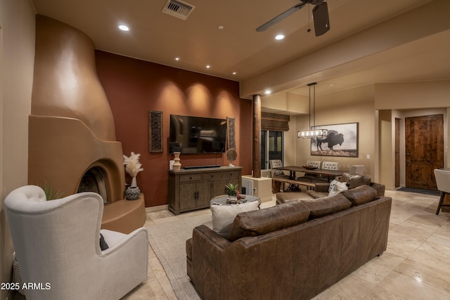 25031 N Paso Trl, Scottsdale, AZ 85255 - living area featuring a ceiling fan, recessed lighting, baseboards, and visible vents