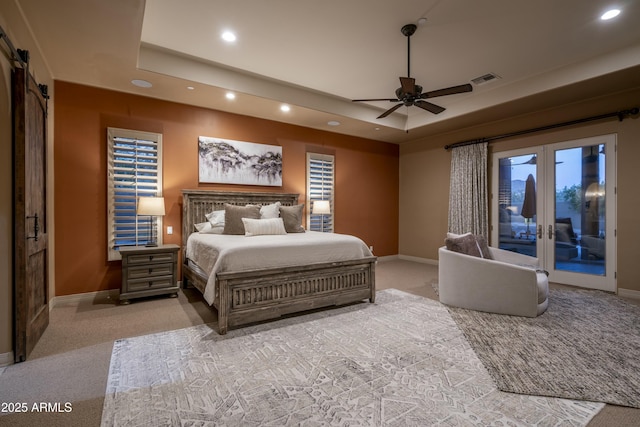 25031 N Paso Trl, Scottsdale, AZ 85255 - bedroom with carpet flooring, a tray ceiling, and access to outside