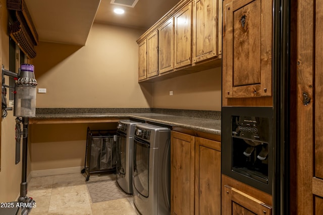 25031 N Paso Trl, Scottsdale, AZ 85255 - laundry area featuring recessed lighting, baseboards, visible vents, cabinet space, and washer and dryer