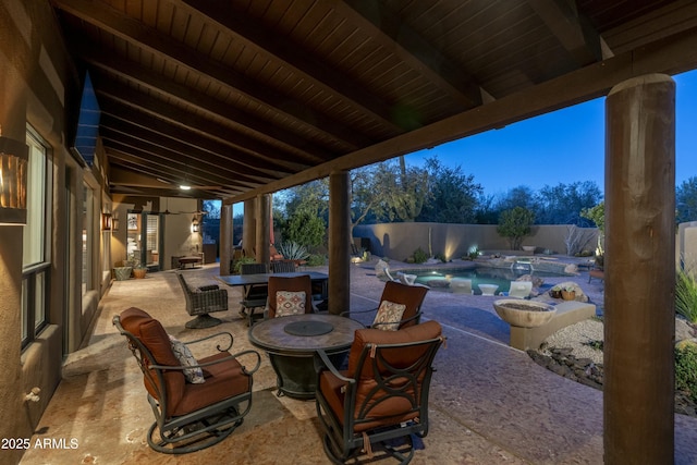 25031 N Paso Trl, Scottsdale, AZ 85255 - view of patio featuring a fenced in pool, a fenced backyard, and outdoor dining space