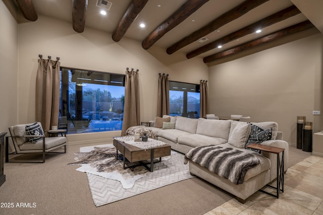 25031 N Paso Trl, Scottsdale, AZ 85255 - living room with recessed lighting, beam ceiling, and visible vents