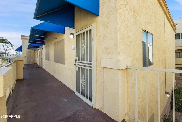 exterior space with stucco siding