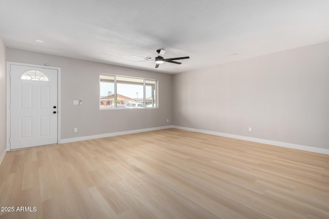 entrance foyer with light hardwood / wood-style floors and ceiling fan