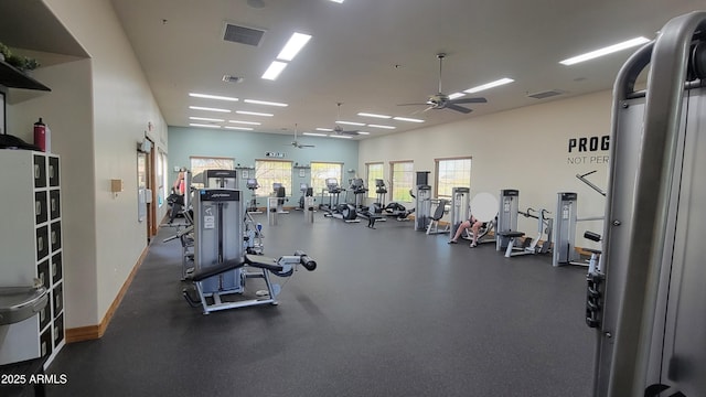 workout area with baseboards and visible vents