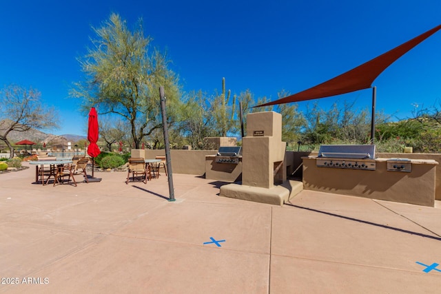 view of patio with outdoor dining space, grilling area, and an outdoor kitchen