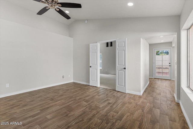 1736 E Bluefield Ave, Phoenix, AZ 85022 - unfurnished bedroom featuring lofted ceiling, wood finished floors, recessed lighting, and ceiling fan