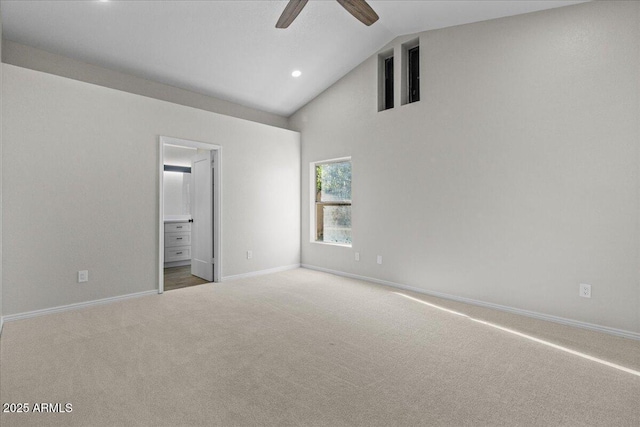 1736 E Bluefield Ave, Phoenix, AZ 85022 - unfurnished bedroom featuring carpet floors, ensuite bathroom, recessed lighting, a ceiling fan, and high vaulted ceiling