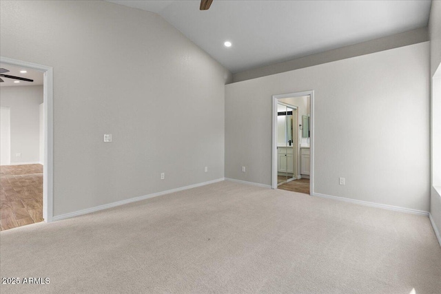 1736 E Bluefield Ave, Phoenix, AZ 85022 - unfurnished bedroom with carpet floors, ensuite bathroom, recessed lighting, lofted ceiling, and a ceiling fan