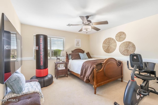 bedroom with carpet flooring and a ceiling fan