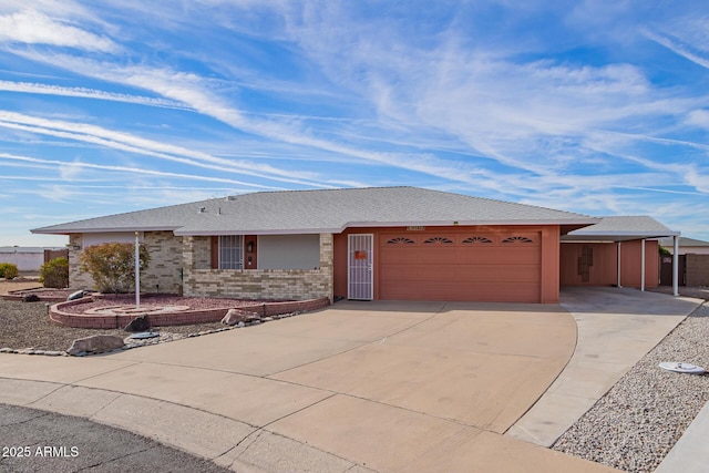 ranch-style home featuring a garage