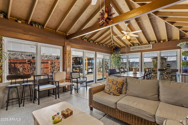 3207 N Steves Blvd, Flagstaff, AZ 86004 - sunroom with lofted ceiling with beams and ceiling fan