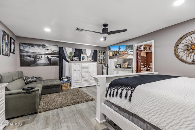 3207 N Steves Blvd, Flagstaff, AZ 86004 - bedroom with recessed lighting, wood finished floors, visible vents, and a ceiling fan